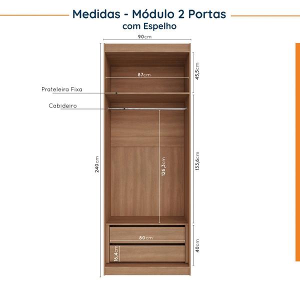 Imagem de Guarda Roupa Modulado de Casal com Espelho 12 Portas 6 Peças e 2 Mesas de Cabeceira Hera CabeCasa MadeiraMadeira