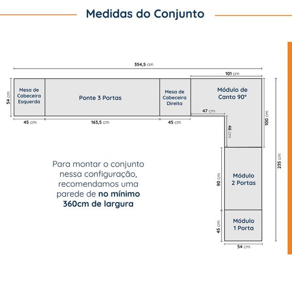 Imagem de Guarda Roupa Modulado de Casal com Espelho 12 Portas 6 Peças e 2 Mesas de Cabeceira Hera CabeCasa MadeiraMadeira