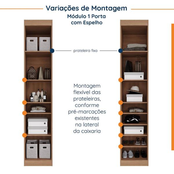 Imagem de Guarda Roupa Modulado de Casal com Espelho 12 Portas 6 Peças e 2 Mesas de Cabeceira Hera CabeCasa MadeiraMadeira