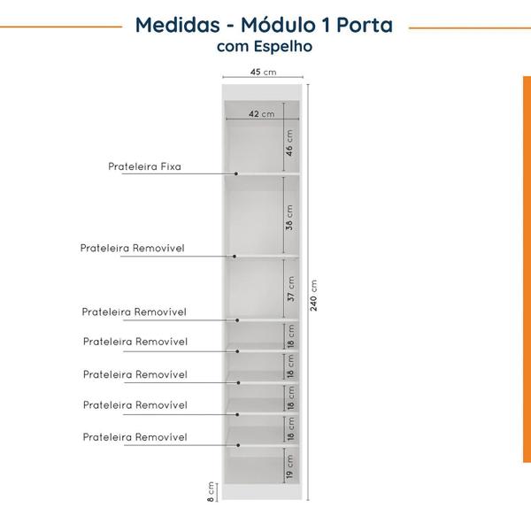 Imagem de Guarda Roupa Modulado de Casal com Espelho 12 Portas 6 Peças e 2 Mesas de Cabeceira Hera CabeCasa MadeiraMadeira