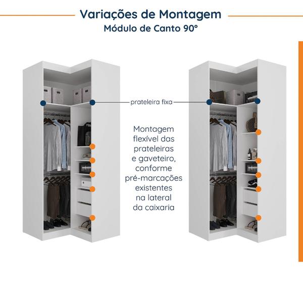 Imagem de Guarda Roupa Modulado de Casal com Espelho 12 Portas 6 Peças e 2 Mesas de Cabeceira Hera CabeCasa MadeiraMadeira