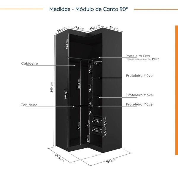 Imagem de Guarda Roupa Modulado de Casal com Espelho 12 Portas 6 Peças e 2 Mesas de Cabeceira Hera CabeCasa MadeiraMadeira