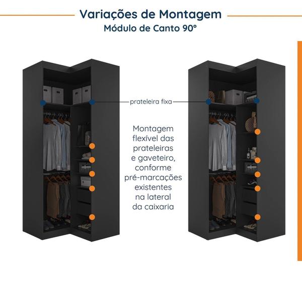 Imagem de Guarda Roupa Modulado de Casal com Espelho 12 Portas 6 Peças e 2 Mesas de Cabeceira Hera CabeCasa MadeiraMadeira