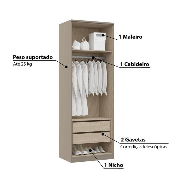 Imagem de Guarda Roupa Modulado Elegance 2 Portas 78,5 cm - Cinza/Carvalho