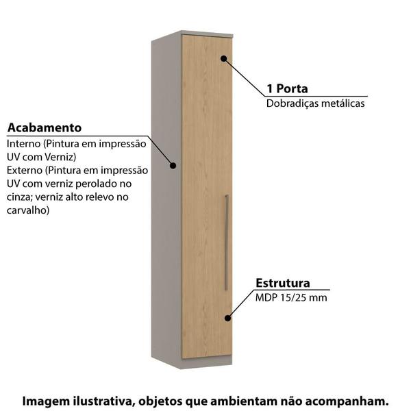 Imagem de Guarda Roupa Modulado Elegance c/ 1 Porta 39,5 cm - Cinza/Carvalho