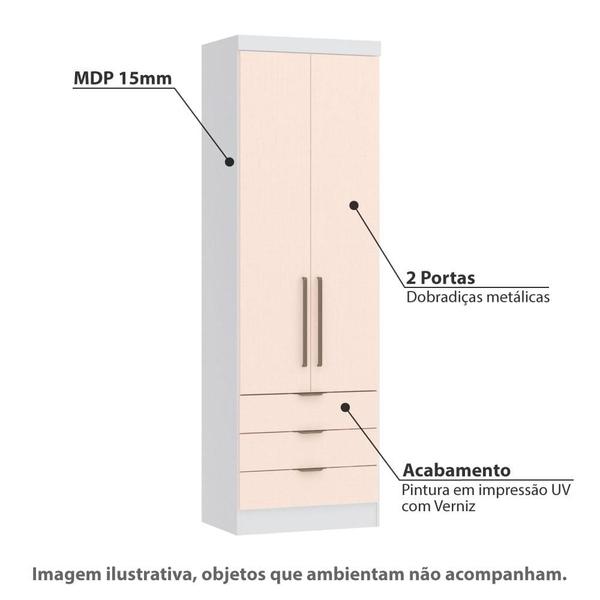 Imagem de Guarda Roupa Modulado Infinity com 3 Gavetas - Branco Line/Rosa