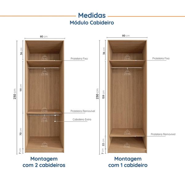 Imagem de Guarda-Roupa Modulado Joy 3 Peças Cabideiros, Nicho com 2 Gavetas e Sapateira Cabecasa Madeiramadeira