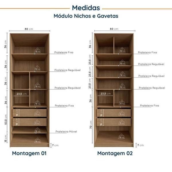 Imagem de Guarda Roupa Modulado Joy 3 Peças com Cabideiro Gaveteiro e Sapateira CabeCasa MadeiraMadeira Salmão/Avena