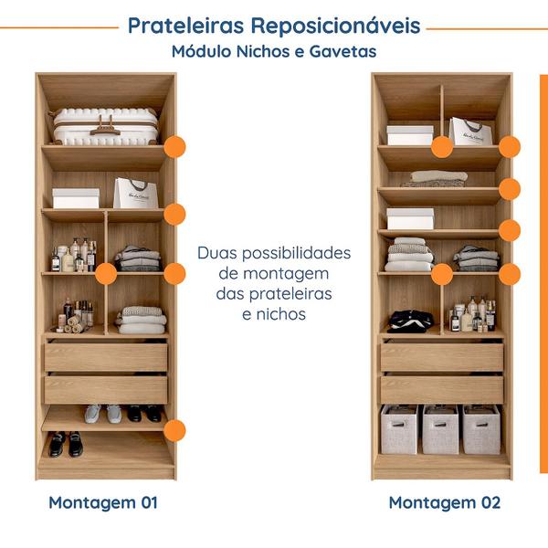 Imagem de Guarda-Roupa Modulado Joy 4 Peças Cabideiro, Penteadeira com Espelho, Nichos, Gavetas e Sapateira CabeCasa MadeiraMadeira