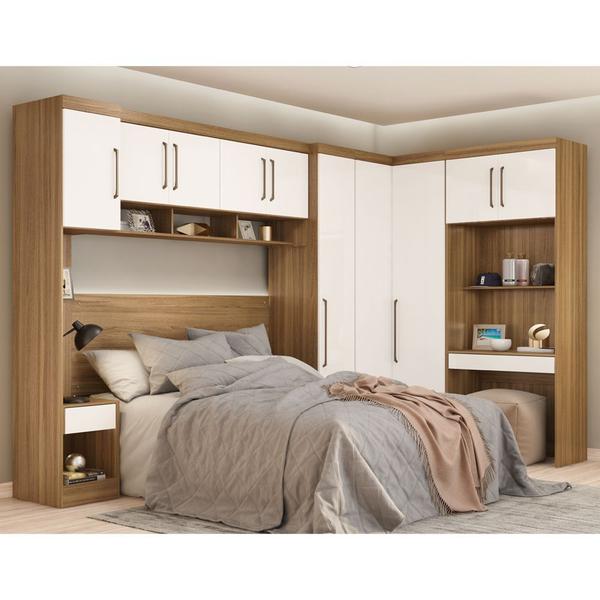 Imagem de Guarda Roupa Modulado Módena Composição 17 Casal 77017 Amêndola Touch / Branco Demóbile