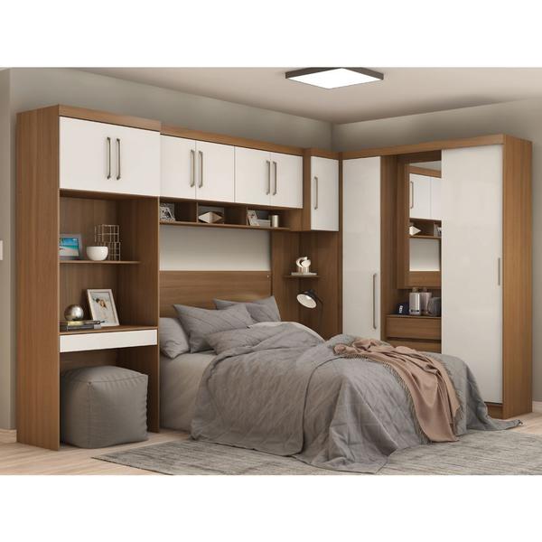 Imagem de Guarda Roupa Modulado Módena Composição 19 Casal 77019 Amêndola Touch / Branco Demóbile