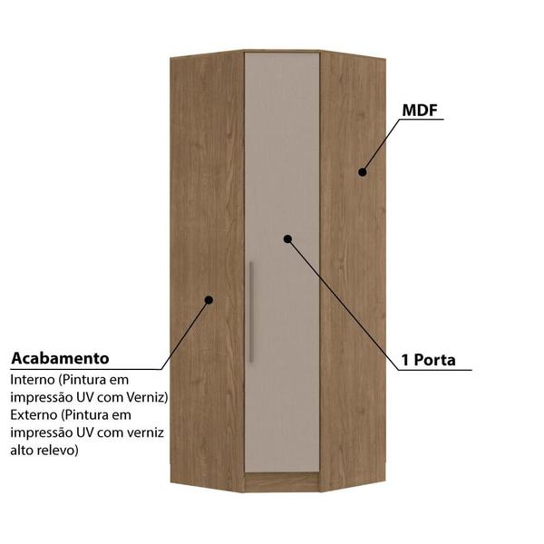 Imagem de Guarda Roupa Modulado Requinte de Canto com 1 Porta - Macadâmia/Duna Line