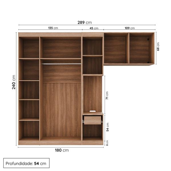 Imagem de Guarda-Roupa Modulado Solteiro 7 Portas com Espelho e Mesa de Cabeceira Hera CabeCasa MadeiraMadeira