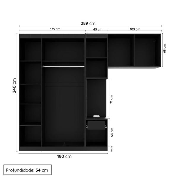 Imagem de Guarda-Roupa Modulado Solteiro com Mesa de Cabeceira 7 Portas 3 Peças Hera CabeCasa MadeiraMadeira