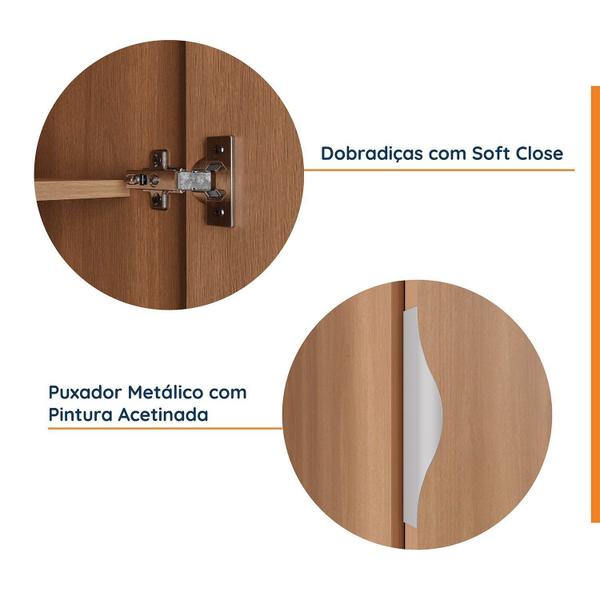 Imagem de Guarda-Roupa Modulado Solteiro com Mesa de Cabeceira 7 Portas 3 Peças Hera CabeCasa MadeiraMadeira