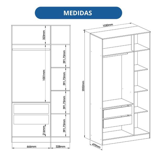 Imagem de Guarda Roupa Modulado Urban c/3 Portas e 2 Gavetas - Branco Line