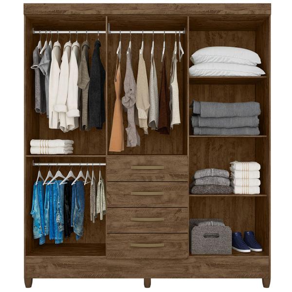 Imagem de Guarda Roupa New Avaí 177cm 6 Portas Castanho Wood com Espelho Moval