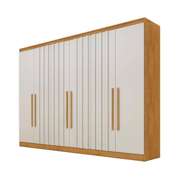 Imagem de Guarda-Roupa Oxford 6 Portas 6 Gavetas com Ripado 100% Mdf Peroba/Off White - Mademarques