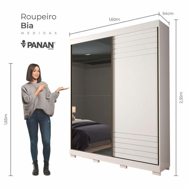 Imagem de Guarda Roupa Panan Bia 2 Portas de Correr e 3 Gavetas Internas 100% MDF - Branco