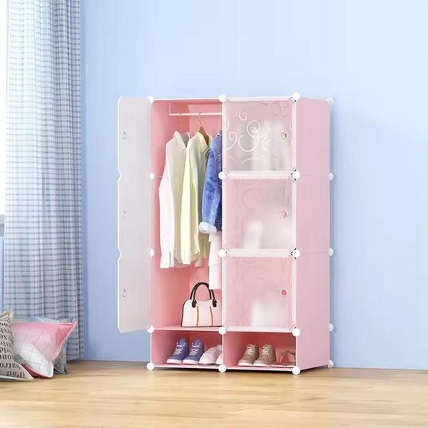 Imagem de Guarda roupa portatil armario sapateira desmontavel organizador brinquedos cabideiro praia campo rosa