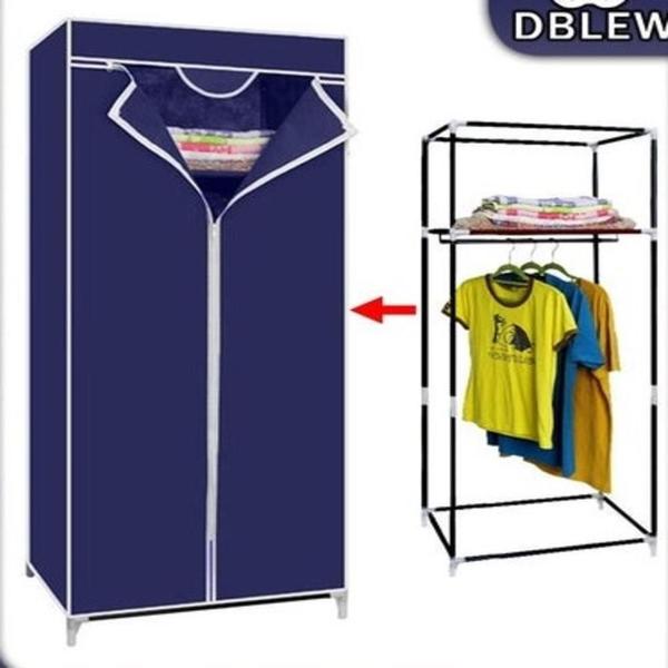 Imagem de Guarda roupa portatil cabideiro multifuncional arara dobravel organizador de casa quarto closet azul