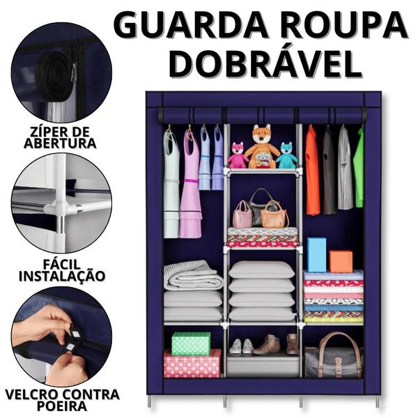 Imagem de Guarda Roupa Portátil Dobrável Armário Organizador Dobravel Organizadores De Roupas Desmontável Casa