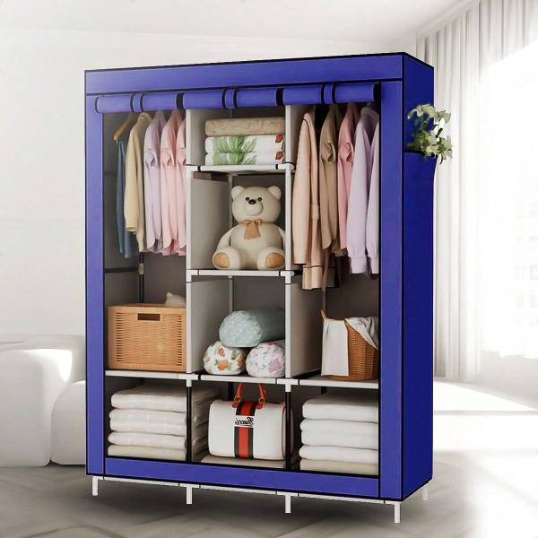 Imagem de Guarda Roupa Portátil Dobrável com Prateleiras Reforçadas e Zíper - Organizador de Roupas Compacto para Quarto e Closet 