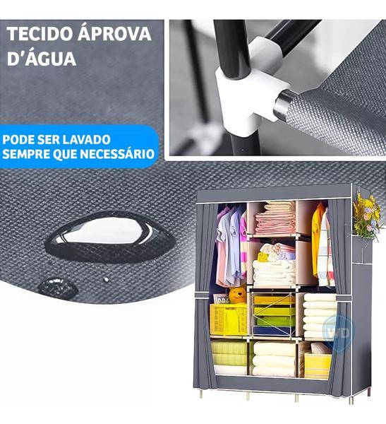 Imagem de Guarda Roupa Portátil Dobrável Pratico 3 Portas - Cinza