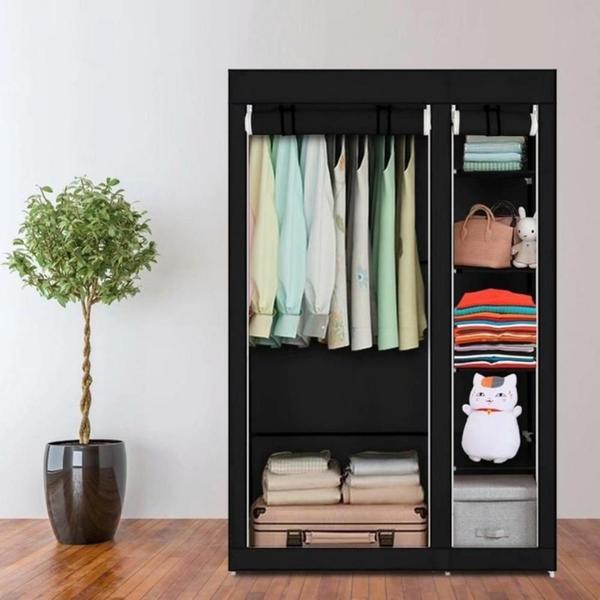 Imagem de Guarda roupa portátil organizador compacto com arara e prateleiras