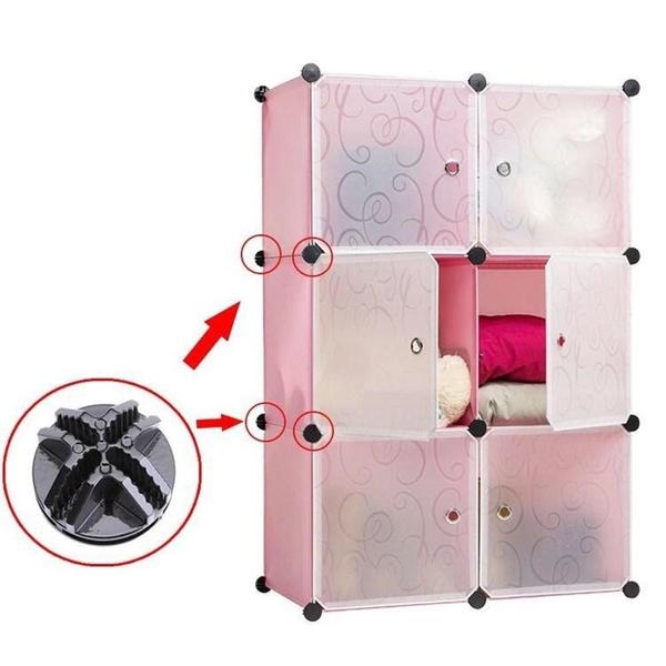 Imagem de Guarda roupa portatil organizador modular armrio 6 portas porta treco roupa brinquedo rosa