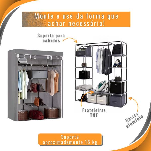 Imagem de Guarda Roupa Portatil Para Armazenamento de Roupas com Prateleiras Guarda Roupa 