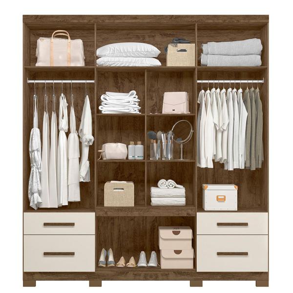 Imagem de Guarda Roupa Porto Plus 201cm 8 Portas Castanho Wood Off White com espelho Moval