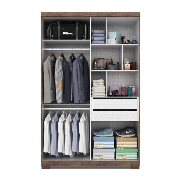 Imagem de Guarda Roupa Quarto Solteiro Olívia 4 Portas 2 Gavetas 8 Nichos MDF Marrom Madeira Off White