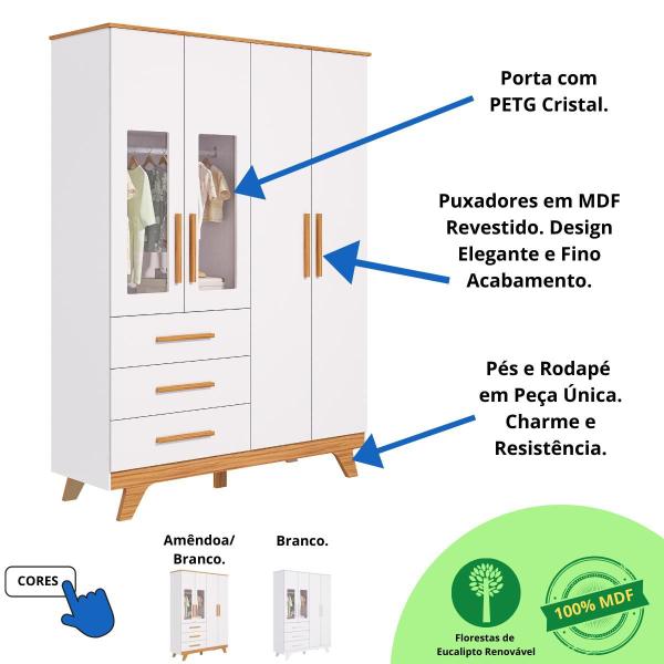 Imagem de Guarda Roupa Retrô 4 Portas 100% MDF - Móveis Peroba