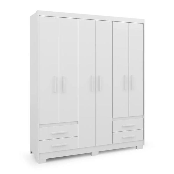 Imagem de Guarda Roupa Roupeiro De Casal Branco com 6 Portas 4 Gavetas Armário Multiuso Quarto Pry 1,56x1,85