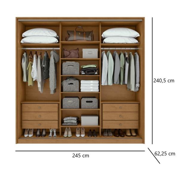 Imagem de Guarda Roupa Roupeiro Quarto Casal Lopas 3 Portas Spazio 240 cm 3 Espelhos Marrom Madeira