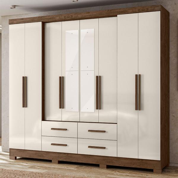 Imagem de Guarda Roupa San Lorenzo 237cm 8 Portas Castanho Wood Off White com Espelho Moval