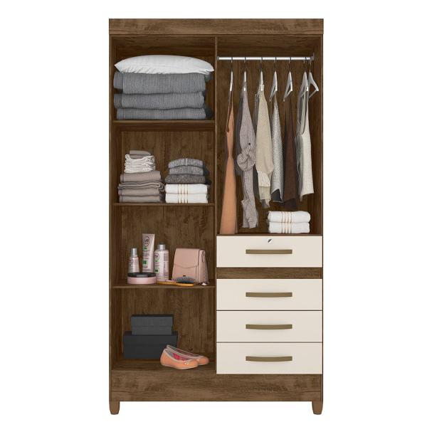 Imagem de Guarda Roupa Sobral 110cm 4 Portas Castanho Wood Off White com Espelho Moval