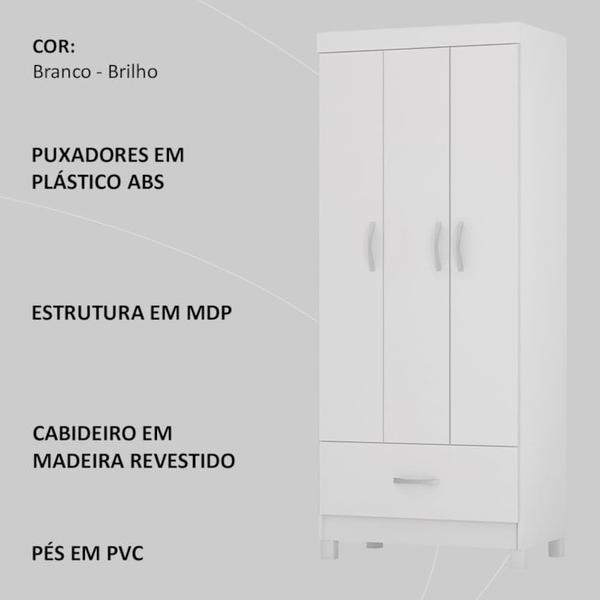 Imagem de Guarda Roupa Solteiro 03 Portas 31060 Branco Demobile