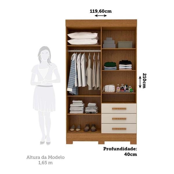 Imagem de Guarda Roupa Solteiro 100% Mdf 4 Portas 3 Gavetas Com Espelho Débora Acp Móveis Cinamomo/Off White