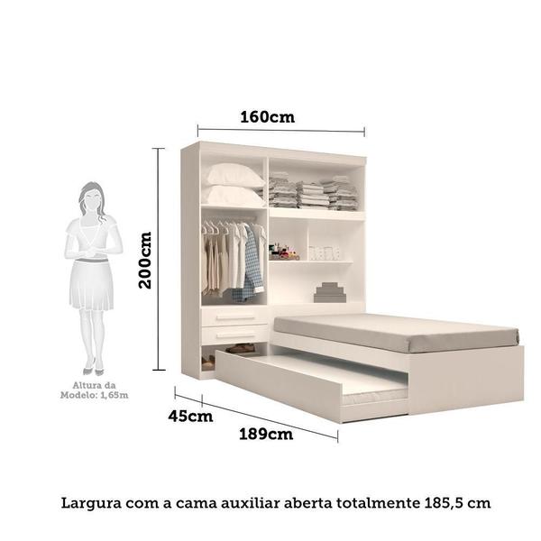 Imagem de Guarda Roupa Solteiro 100 % Mdf Flex Color Com Bicama E Baú 4 Portas 2 Gavetas Milena Acp Móveis Branco/Rosa/Azul/Lilás