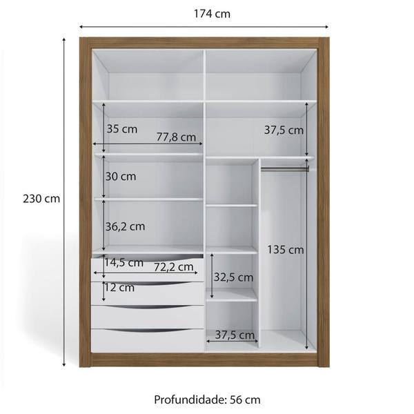 Imagem de Guarda-Roupa Solteiro 100% MDF Kappesberg 4 Portas 4 Gavetas Branco/Nogueira