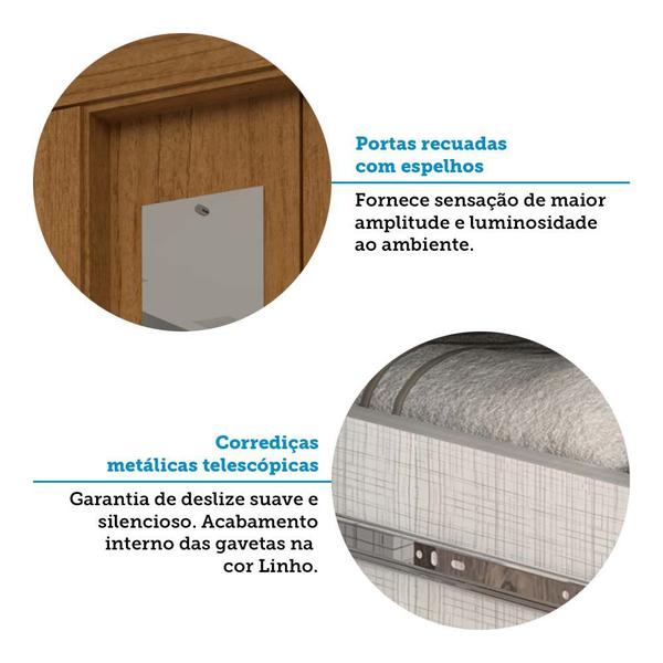 Imagem de Guarda-roupa Solteiro 119,60cm 4 Portas 3 Gavetas Capelinha com Espelho 100% Mdf Débora