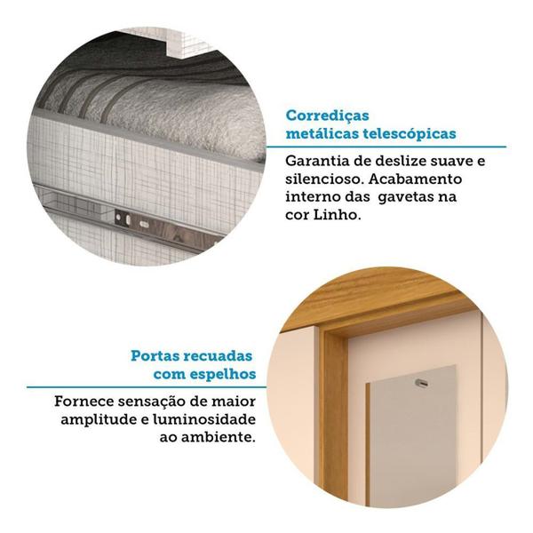 Imagem de Guarda-roupa Solteiro 119,60cm 4 Portas 3 Gavetas Capelinha com Espelho 100% Mdf Débora