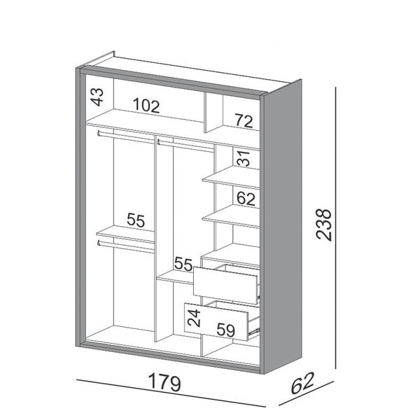 Imagem de Guarda Roupa Solteiro 179cm 2 Portas de Correr 100% MDF TW601 Freijó/Off White - Dalla Costa