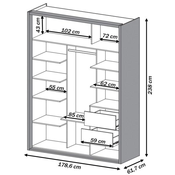 Imagem de Guarda-Roupa Solteiro 2 Portas 2 Gavetas 100% Mdf Freijo/Off White Tw601b - Dalla Costa