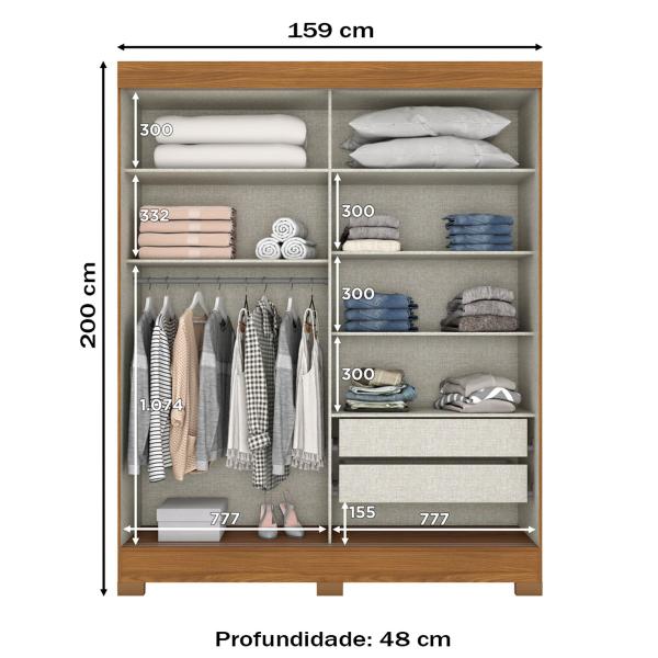 Imagem de Guarda-Roupa Solteiro 2 Portas 2 Gavetas Flex Nature/Off White/Cinza B353 - Briz