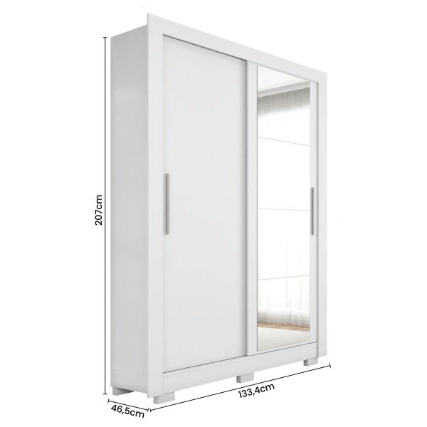 Imagem de Guarda-Roupa Solteiro 2 Portas com Espelho 8002200232 Branco - Caemmun