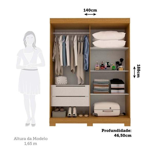 Imagem de Guarda Roupa Solteiro 2 Portas De Correr 100% Mdf Ayla Acp Móveis Cinamomo/Off White/Off White