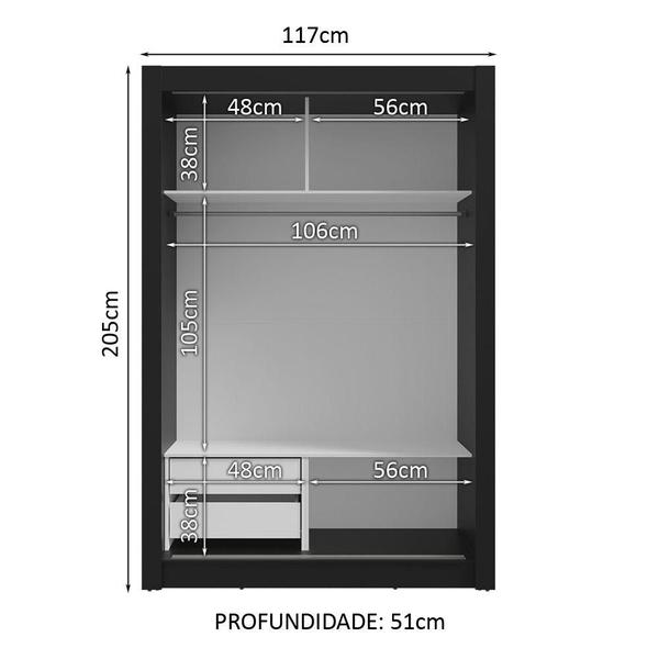 Imagem de Guarda-Roupa Solteiro 2 Portas de Correr 2 Gavetas Preto/Cinza Vivare Madesa